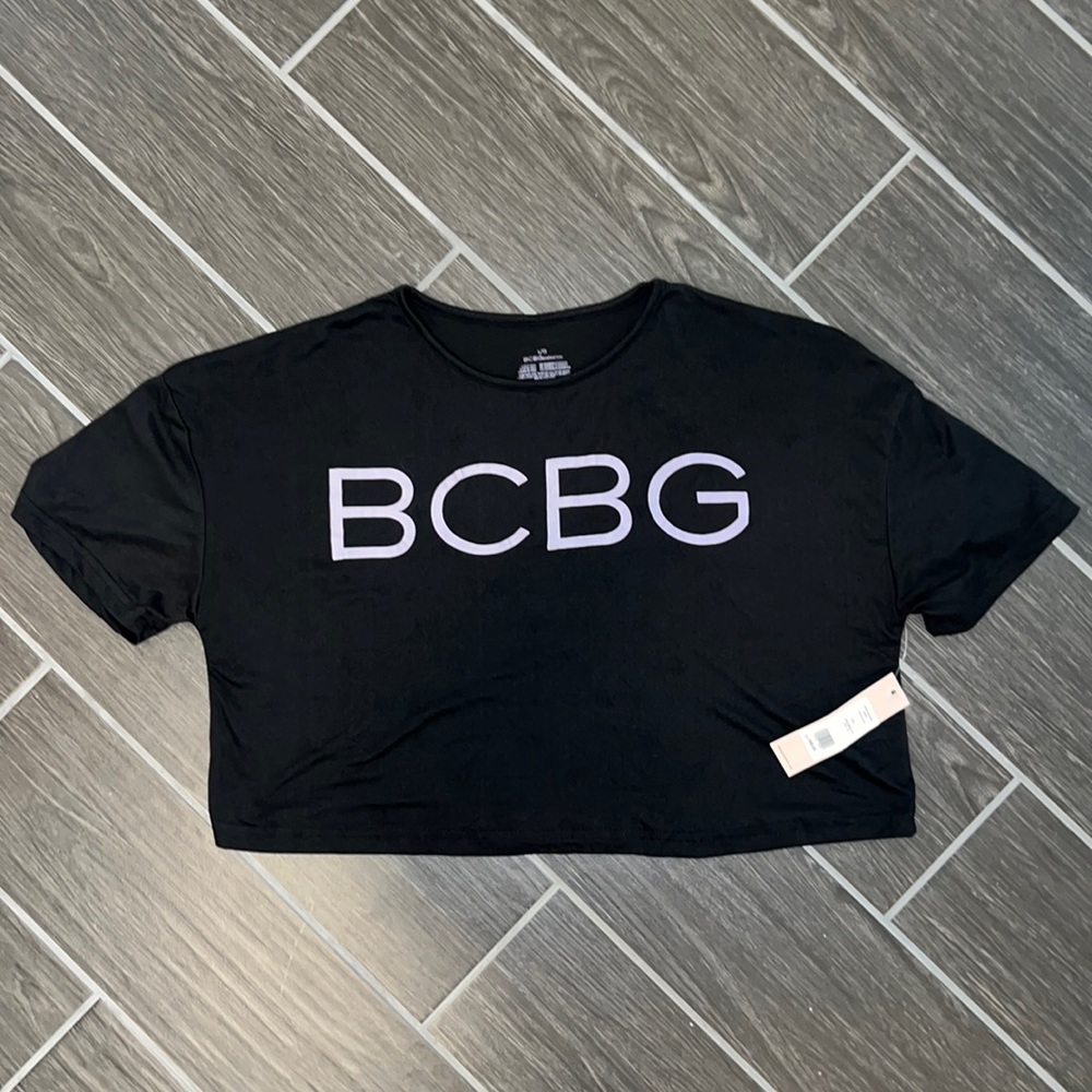 NWT BCBG Crop Logo Tee L Shirt Black